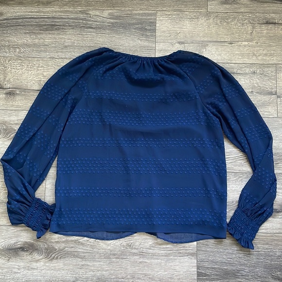 Ramy Brook | Blue Semi Sheer Swiss Dot Gold Button Peasant Blouse Size Small - Picture 6 of 10